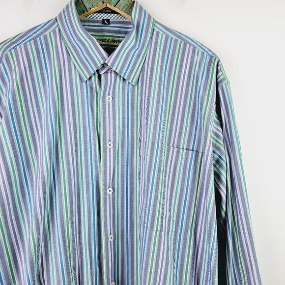 Alan Flusser Stripped Contrasting Men's Button-up Dress Shirt, Sz XL - Picture 3 of 7